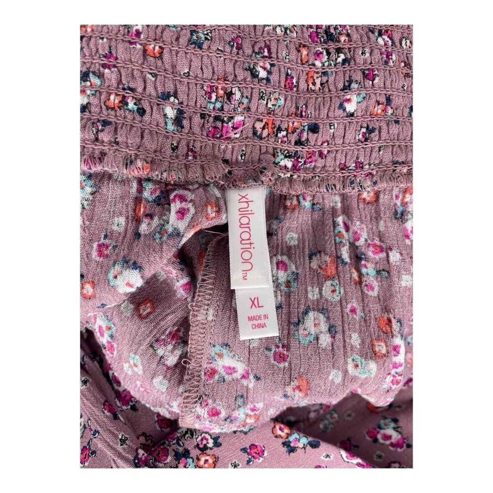 Wide Leg High Waist Floral Pan Mauve Multi Flat Front Elastic Pockets Size XL - Picture 7 of 9